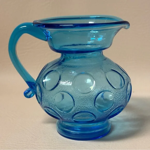 Vintage Mini Blue Glass Coin Dot Pitcher - Picture 3 of 5